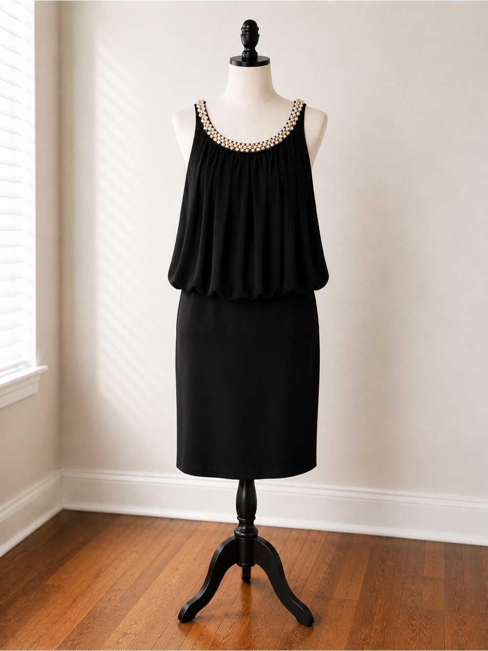 White House Black Market Black Dress with Silver Beaded Neckline